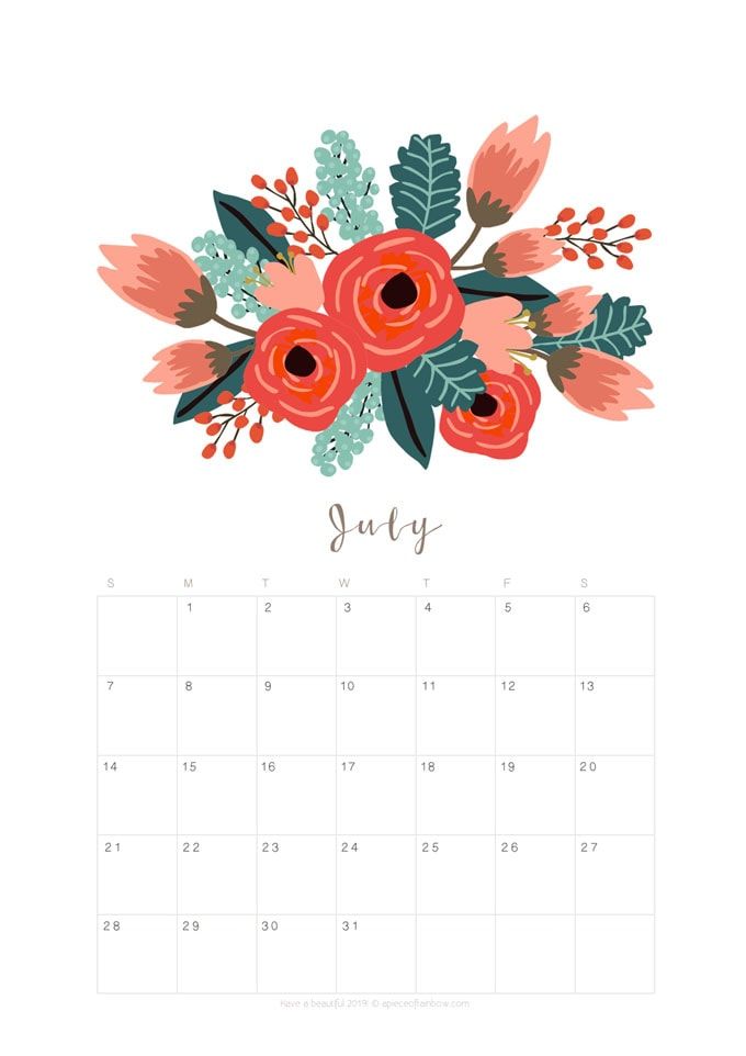 Printable July 2019 Calendar Monthly Planner {2 Designs ... Printable July 2019 Calendar Monthly Planner {2 Designs ...