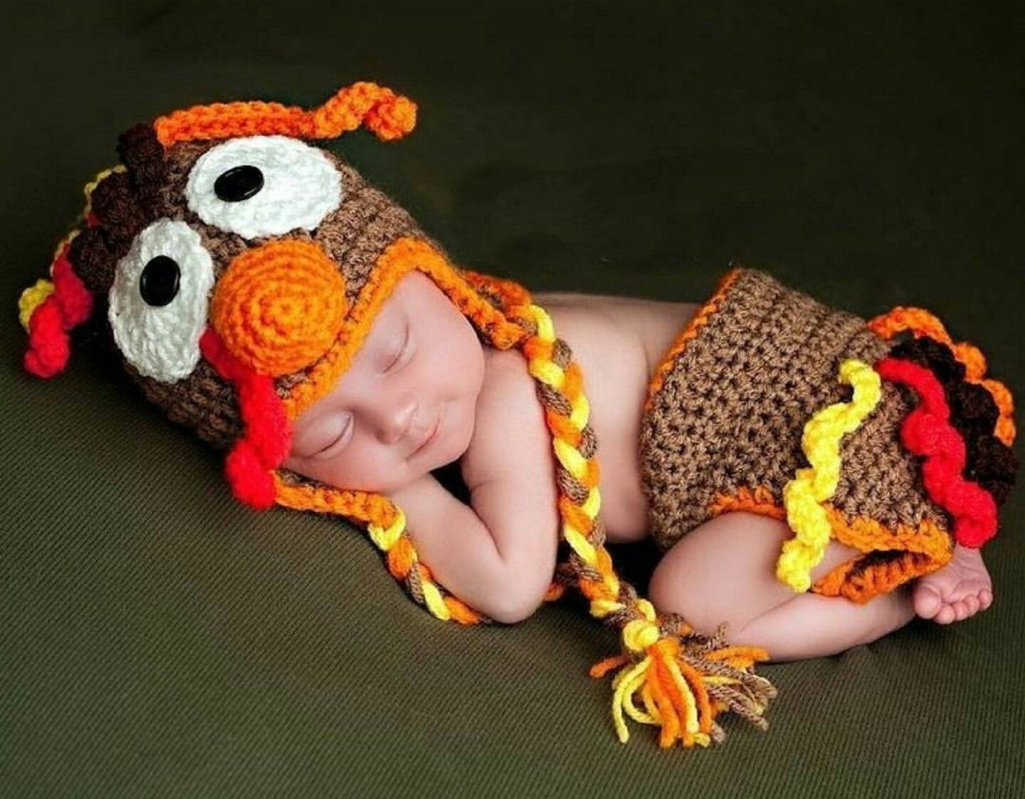 Knitted Hat For Baby Photography Prop Infant Costume Turkey Crochet Hat Diaper
