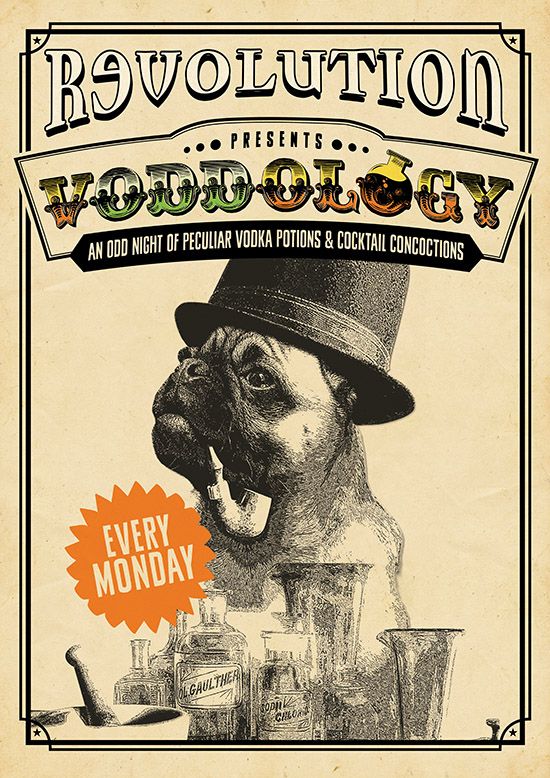 vintage retro graphic design voddology poster with pug by www retrographic