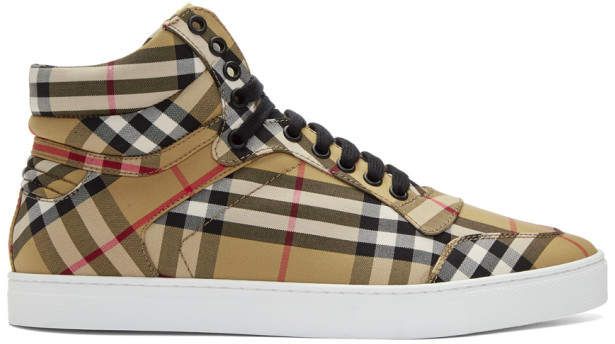 Burberry Black and Beige Reeth High-Top Sneakers Mens Fashion Quotes ...