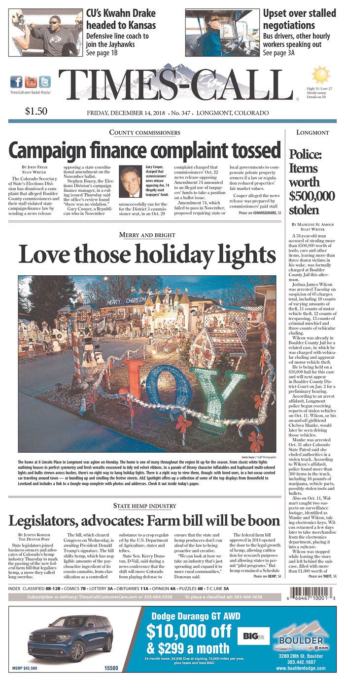 Today's Front Page of Longmont TimesCall