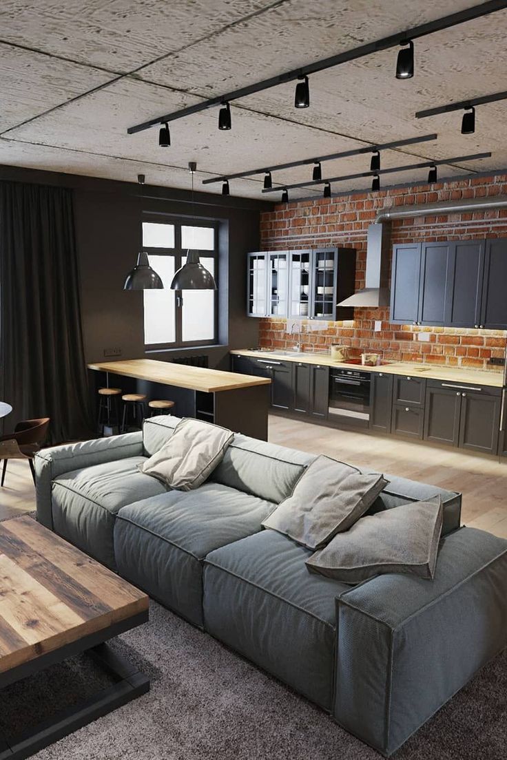 Apartment Living Room, Apartment Interior, House Interior, Home Design Decor, Interior Design Kitchen, House Design, Loft House, House Room, Living Room Sofa Design
