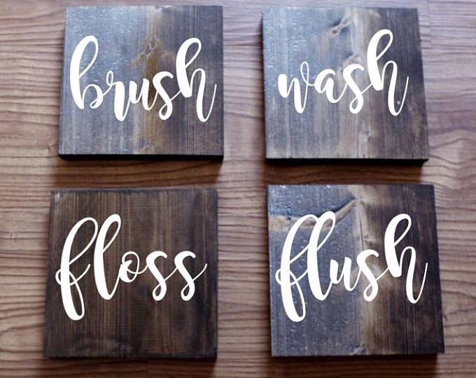 4 Piece Bathroom Sign Set Brush Wash Floss Flush Signs Kids 4 Piece Bathroom Sign Set Brush Wash Floss Flush Signs Kids