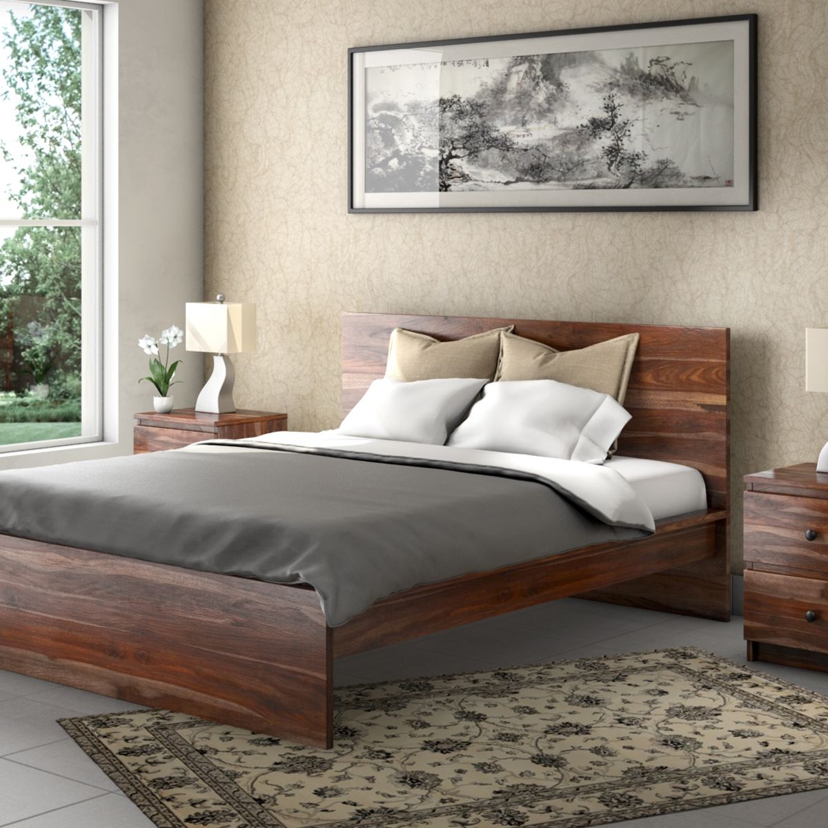 Modern Simplicity Solid Wood Platform Bed Frame W Nightstand - Modern Simplicity Solid Wood Platform Bed Frame W Nightstand
