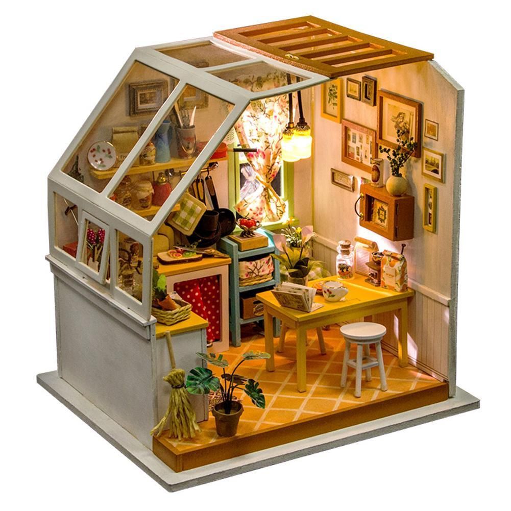 DIY Assemble House Miniature Dollhouse LED Furniture Kit Christmas Decorate Gift