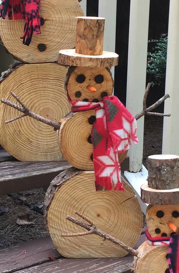 Medium Wood Slice Snowman, Christmas Decor