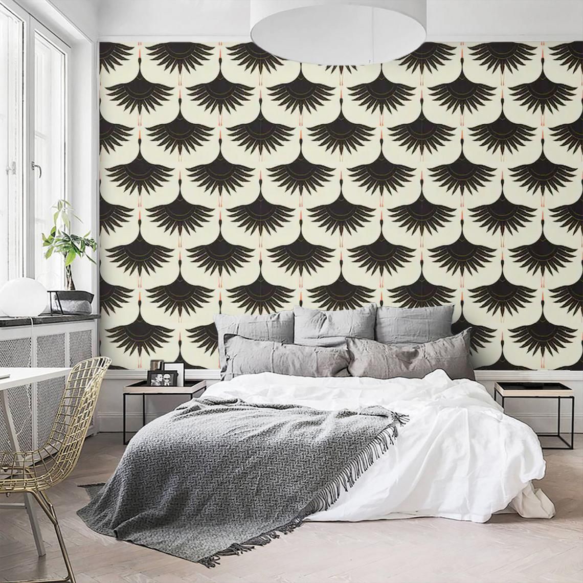 Removable Wallpaper Mural Crane Wallpaper Bird Wallpaper Etsy In 2021 Mural Wallpaper Removable Wallpaper Bird Wallpaper