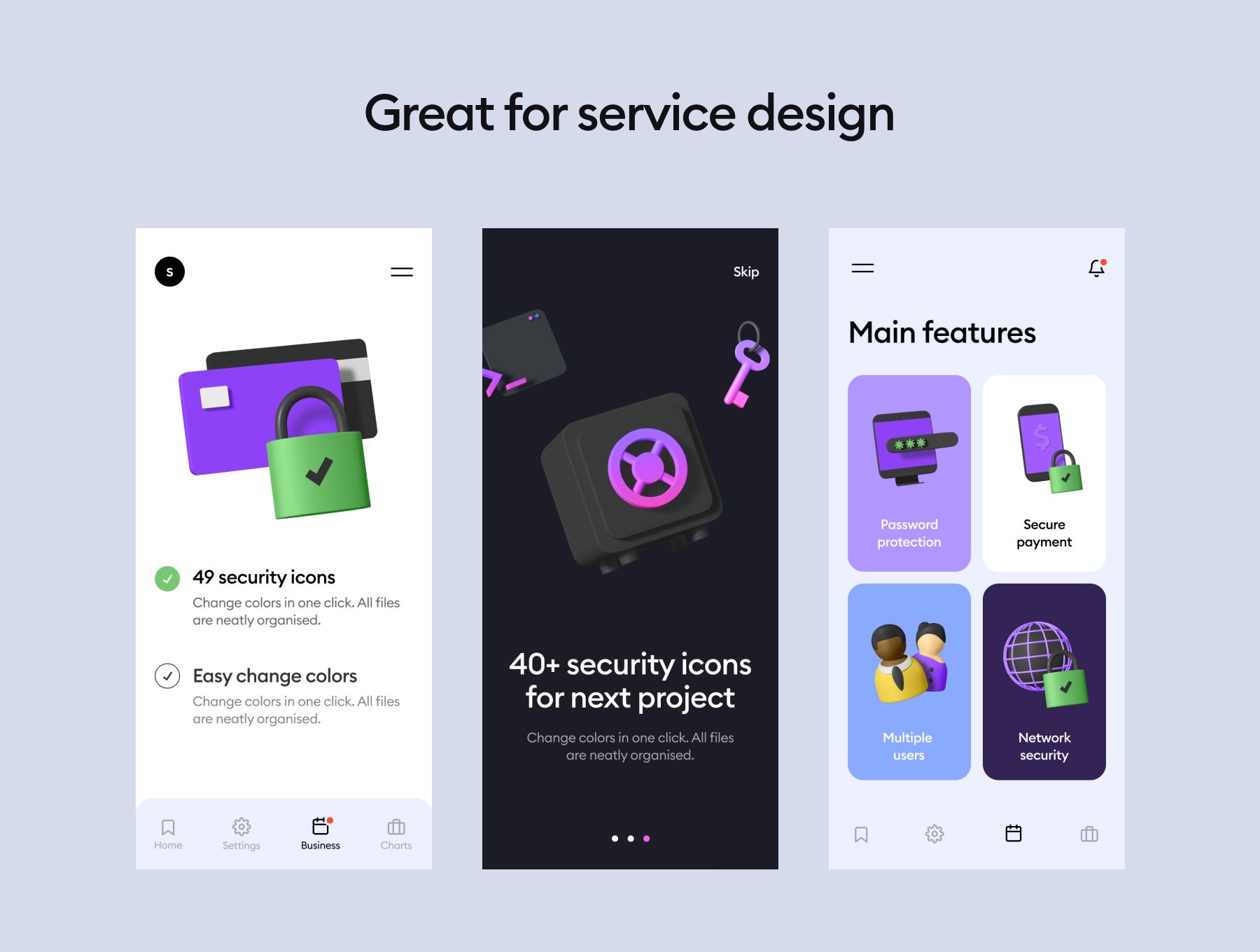 Collection of 49 security icons in light and black version. High resolution. All layers are connected to Color styles. So it's super easy to change colors. To Color, Color Change, 3d Icons, Flyer Design, Ui Design, Design Ideas, Figma, Looks Cool, Service Design