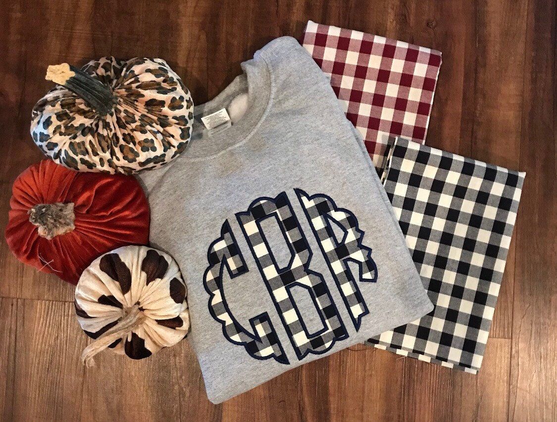 Monogram Prep, Plaid Monogram, Monogram Sweatshirt, Applique Monogram, Applique Shirts, Crew Neck Sweatshirt, Monogram Box, Charles River Rain Jacket, Kids Branding