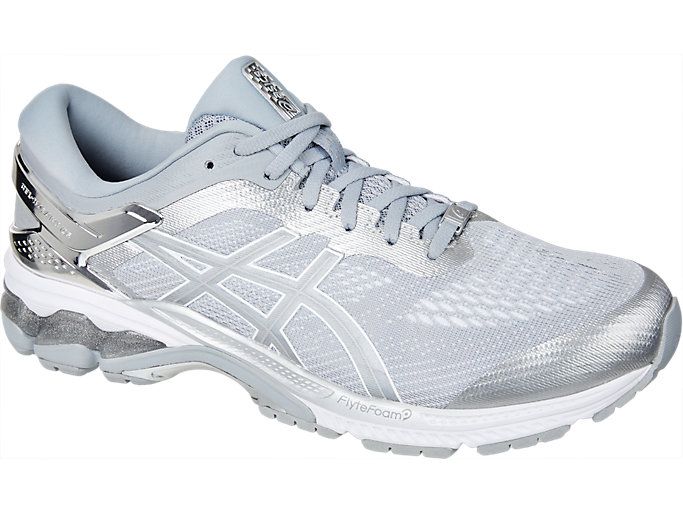 Men S Gel Kayano 26 Platinum Piedmont Grey Silver Running Shoes Asics Asics Running Shoes Running Shoes Fashion Asics
