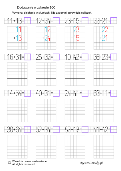 Dodawanie Pisemne W Zakresie 100 Bez Przeniesienia Math Lessons Math Kids Education