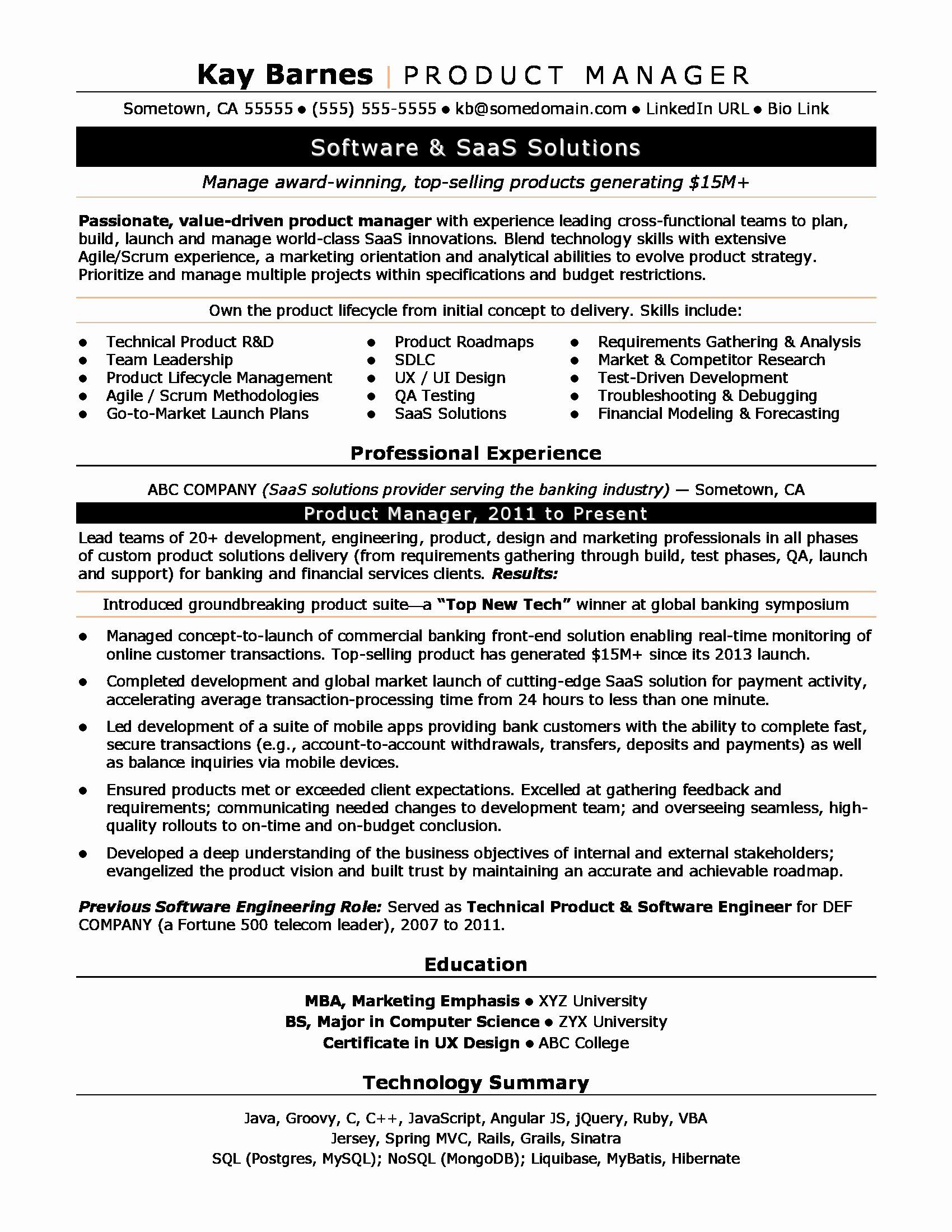 Product Manager Resume Sample Template Example Cv Formal Design Manager Resume Resume Examples Resume Guide