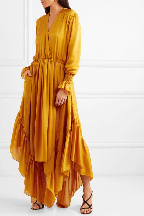ruffle satin maxi dress