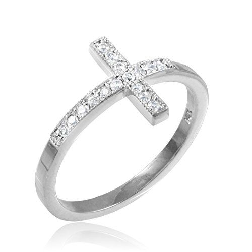 CloseoutWarehouse Cubic Zirconia Sideway Cross Ring Sterling Silver