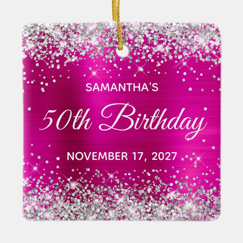 Silver Glitter Hot Pink Foil 50th Birthday Ceramic Ornament Silver Glitter, Glittery, Dark Pink, Hot Pink, Pink Foil, Gold Threads, Ceramic Ornaments, 50th Birthday, Holiday Cheer