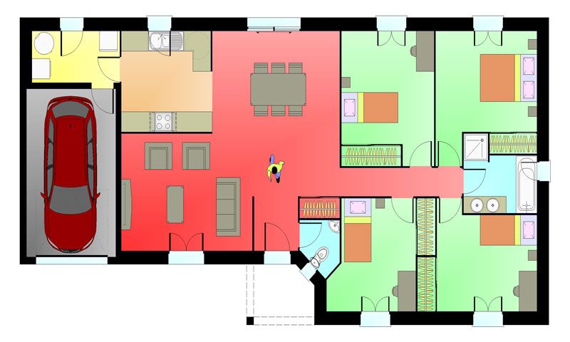 Plan maison 4 chambres Planos de casas con 4 dormitorios - plan de maison 110m2 Plan maison 4 chambres Planos de casas con 4 dormitorios - plan de maison 110m2