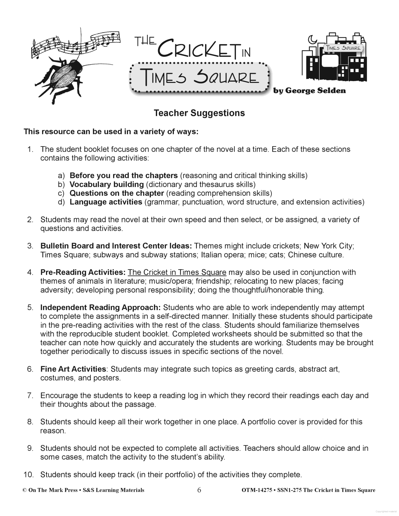 worksheet The Cricket In Times Square Worksheets the cricket in times square lit link gr 4 6 books for kids 6