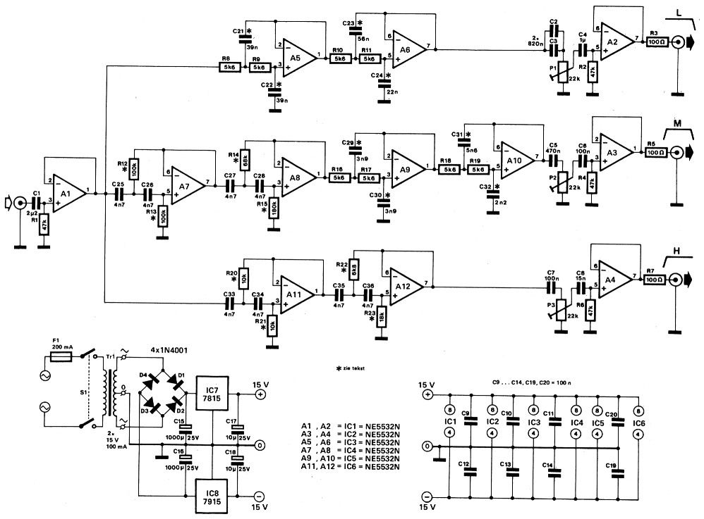 Elektronische scheidingsfilter voor aktieve luidsprekerboxen