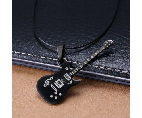 Stainless Steel Guitar Leather Pendant Necklace Womens Punk Men/'s Jewellery Gift