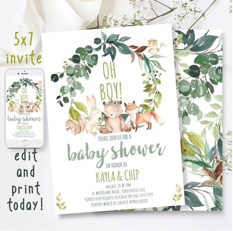 EDITABLE Printable Boy Baby Shower Invitation Woodland Baby Etsy EDITABLE Printable Boy Baby Shower Invitation Woodland Baby Etsy
