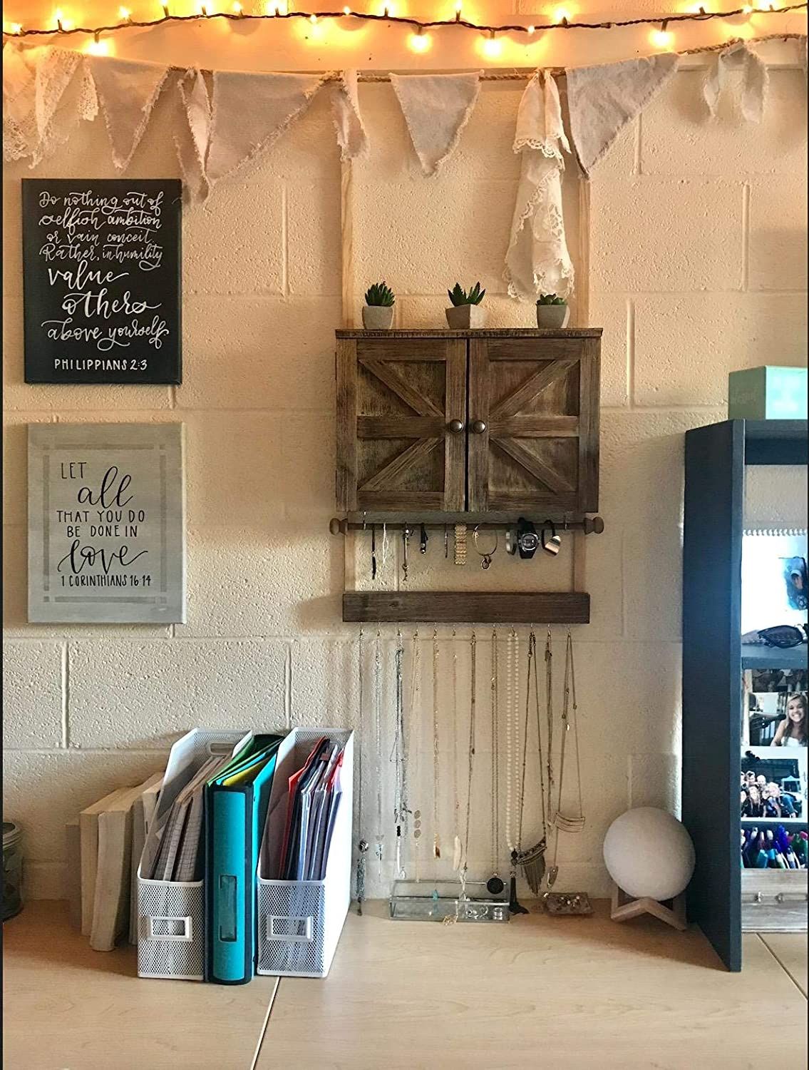 Includes Hook Organizer Bracelets Accessories Earings Rings Rustic Wall Mounted Jewelry Organizer,Vintage Wooden Hanging Jewelry Holder Box with Barndoor Decor for Necklaces Includes Hook Organizer Bracelets Accessories Earings Rings Rustic Wall Mounted Jewelry Organizer,Vintage Wooden Hanging Jewelry Holder Box with Barndoor Decor for Necklaces