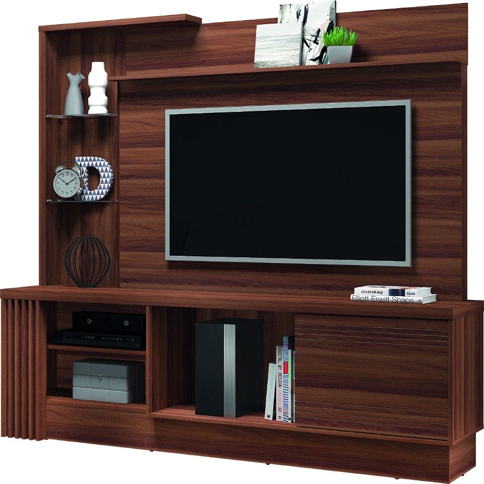 Painel C/ Bancada P/ Tv Led Lcd 52 Poleg Sna Chocolate Rack - R$ 679,90 Tv Wall Decor, Family Wall Decor, Living Room Tv, Led, Entertainment Unit, Backdrops, House Interior, Design, Furniture