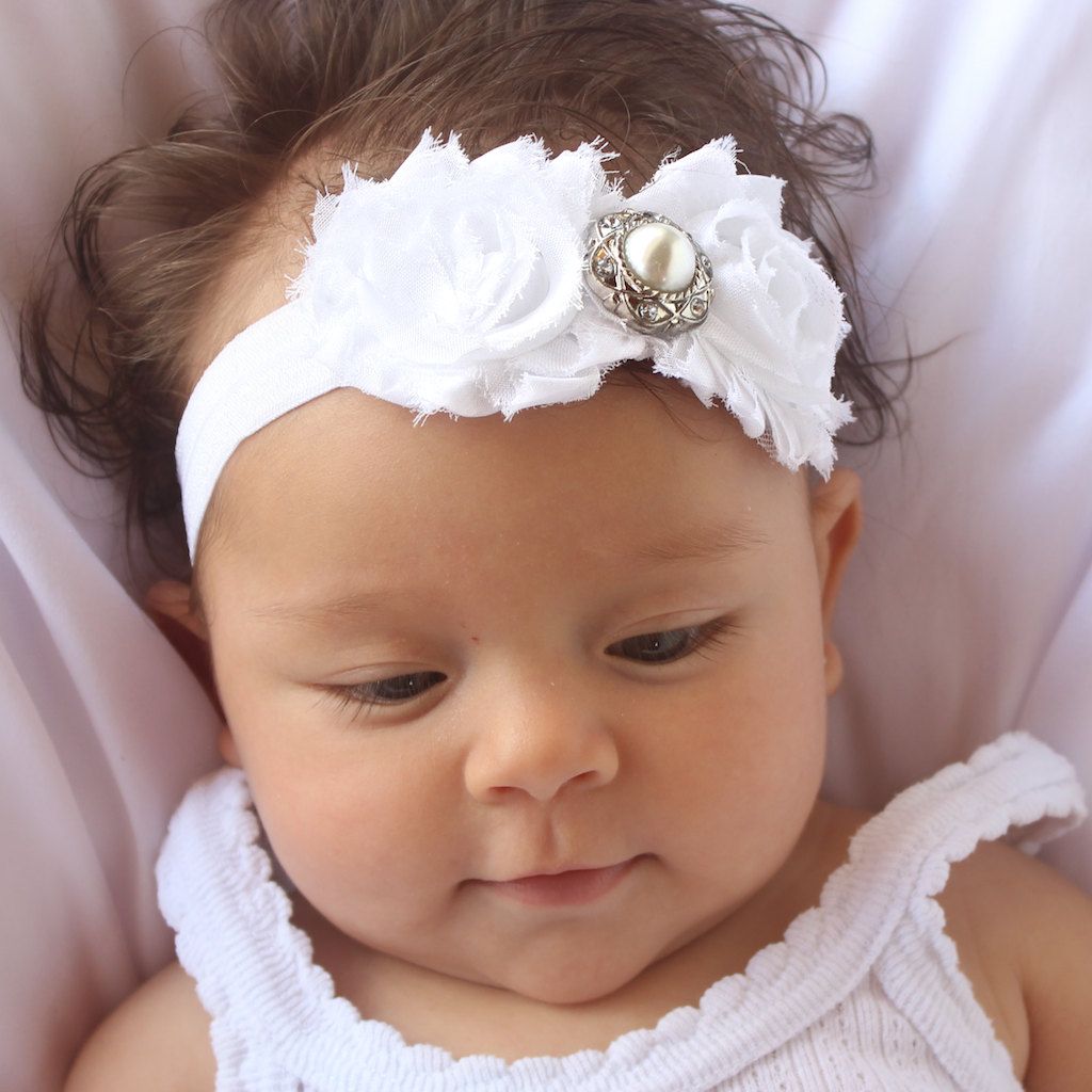 baptism headband rhinestone headband flower girl headband Baby headbands baby shower gift