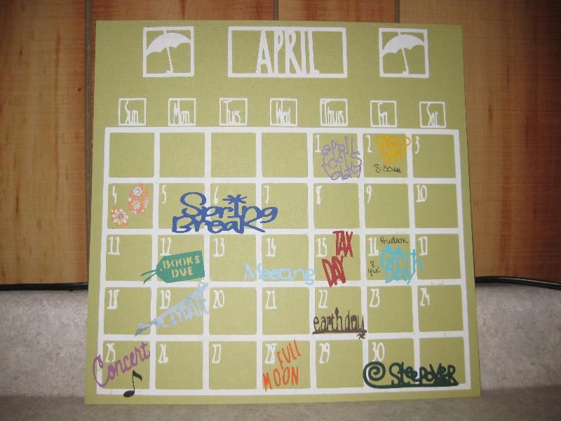 Designer\u0027s Calendar Cricut Cartridge Project - create your own