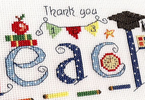 Thank you Teacher Cross Stitch Chart Digital Format PDF Cross Stitch