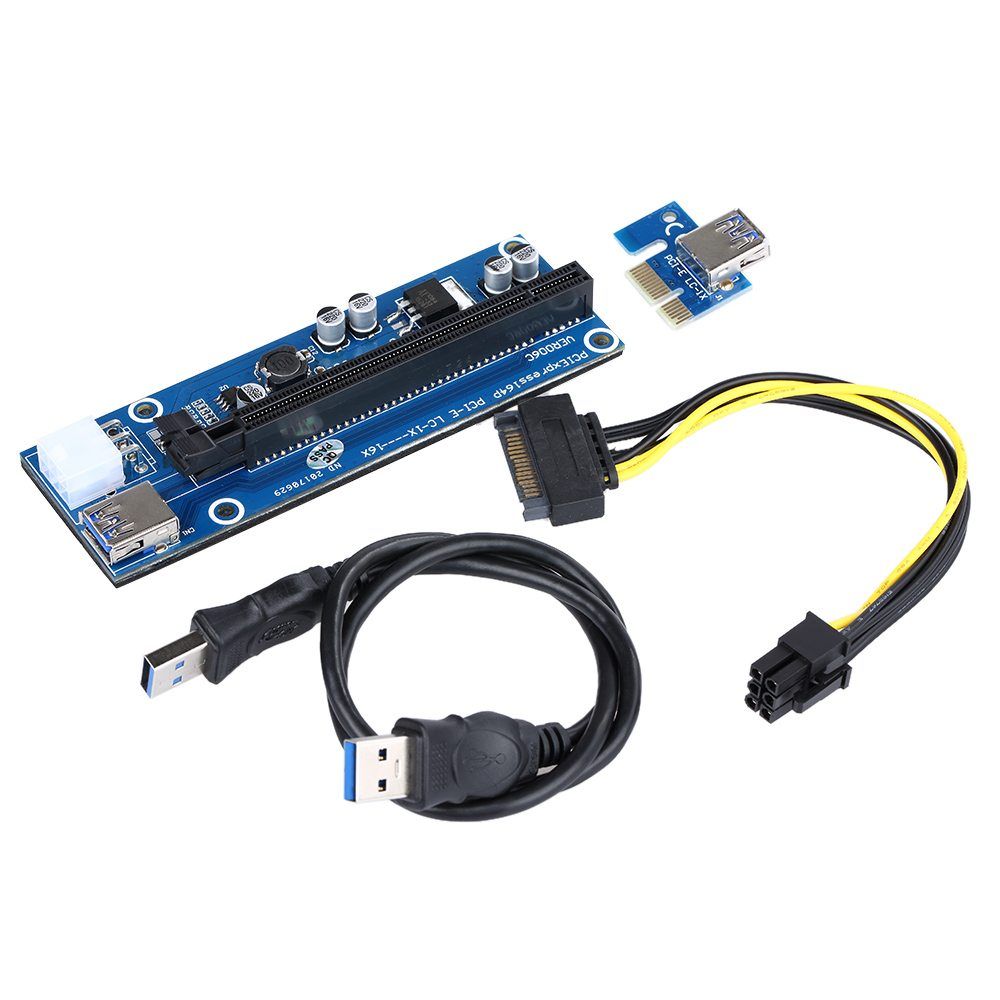 10x USB3.0 1x to16x Adapter Extender Riser Card 6 PIN Cable PCI-E Express Mining