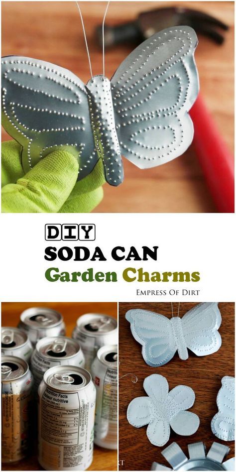 Turn old pop and soda cans into garden art charms. Soda Can Crafts, Soda Can Art, Tin Can Art, Tin Art, Crafts To Make, Fun Crafts, Crafts For Kids, Arts And Crafts, Kids Diy