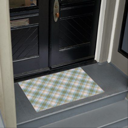 Baby Blue Olive Green Retro Tartan Plaid Pattern Doormat | Zazzle.com #sunflowerchristmastree