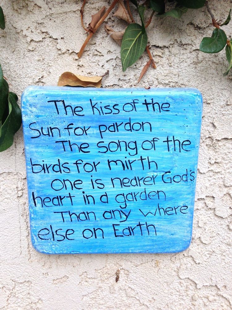 Handcrafted Cement Blue White Square Wall Plaque With Poem Garden