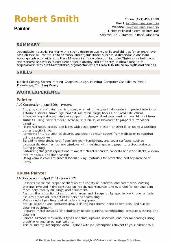 Painter Resume Job Description Painter Resume Samples Qwikresume Image Result For Resume With Images Resume Summary Examples Resume Examples Resume Summary