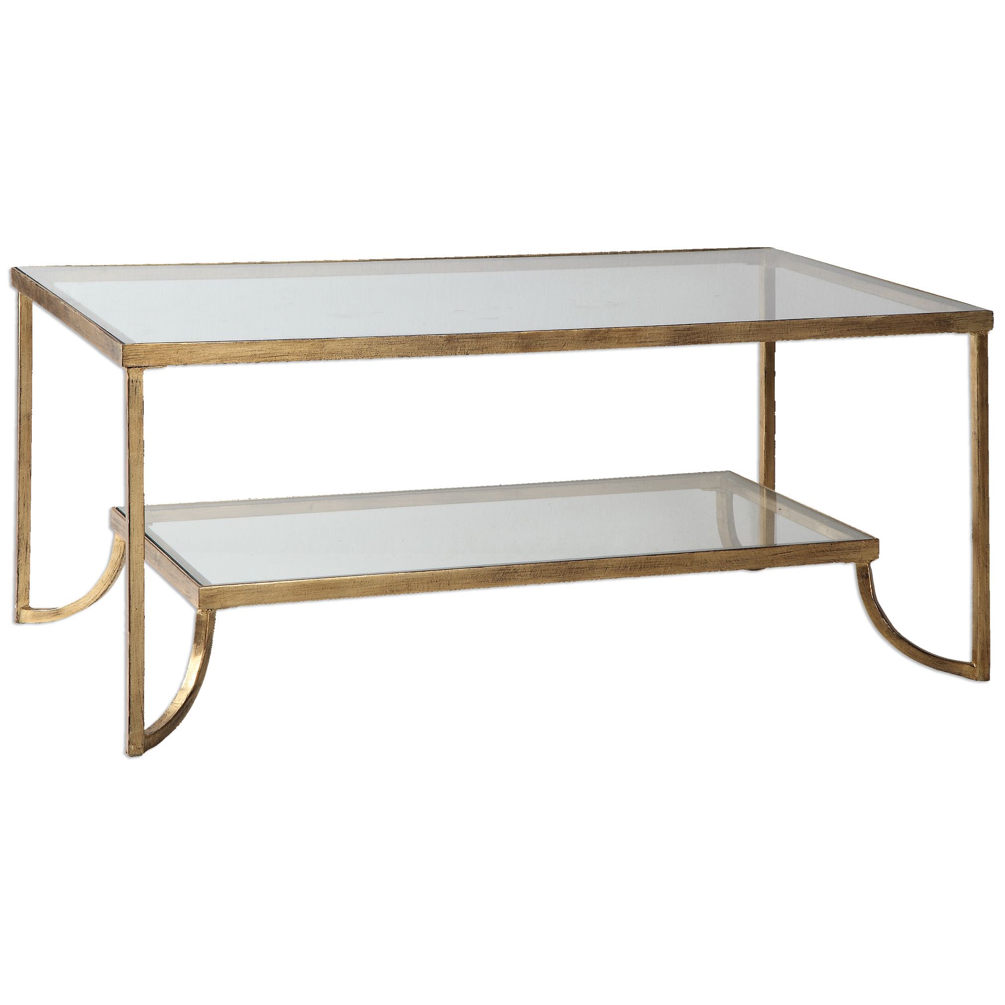 Madox Modern Classic Antique Gold Leaf Glass Coffee Table Coffee