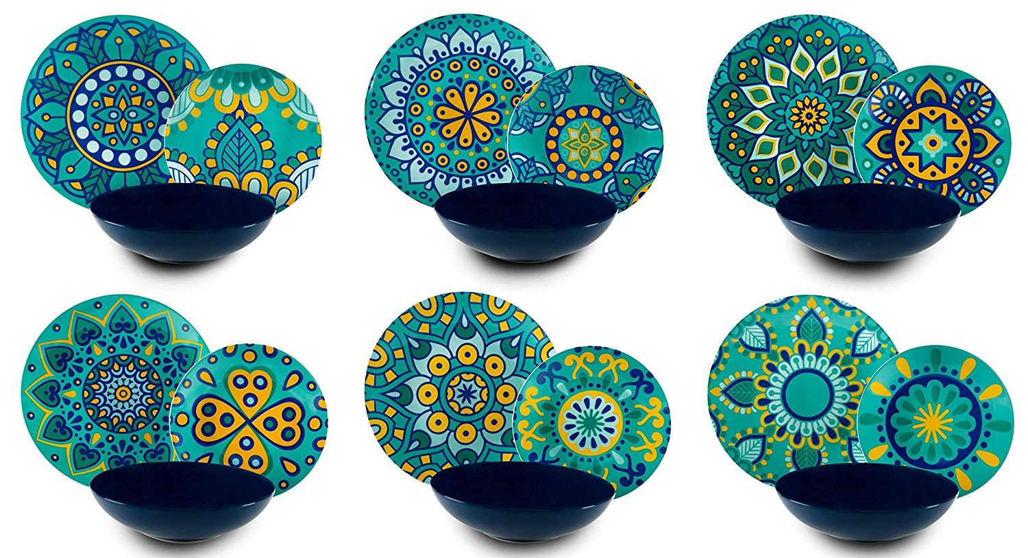 Excelsa Black Lily Service de table 18 pi/èces en porcelaine