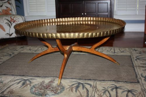 Over 44 Extra Large Round Moroccan Brass Tray Coffee Table Wood Spider Legs - Large Brass Tray Coffee Table Over 44 Extra Large Round Moroccan Brass Tray Coffee Table Wood Spider Legs - Large Brass Tray Coffee Table