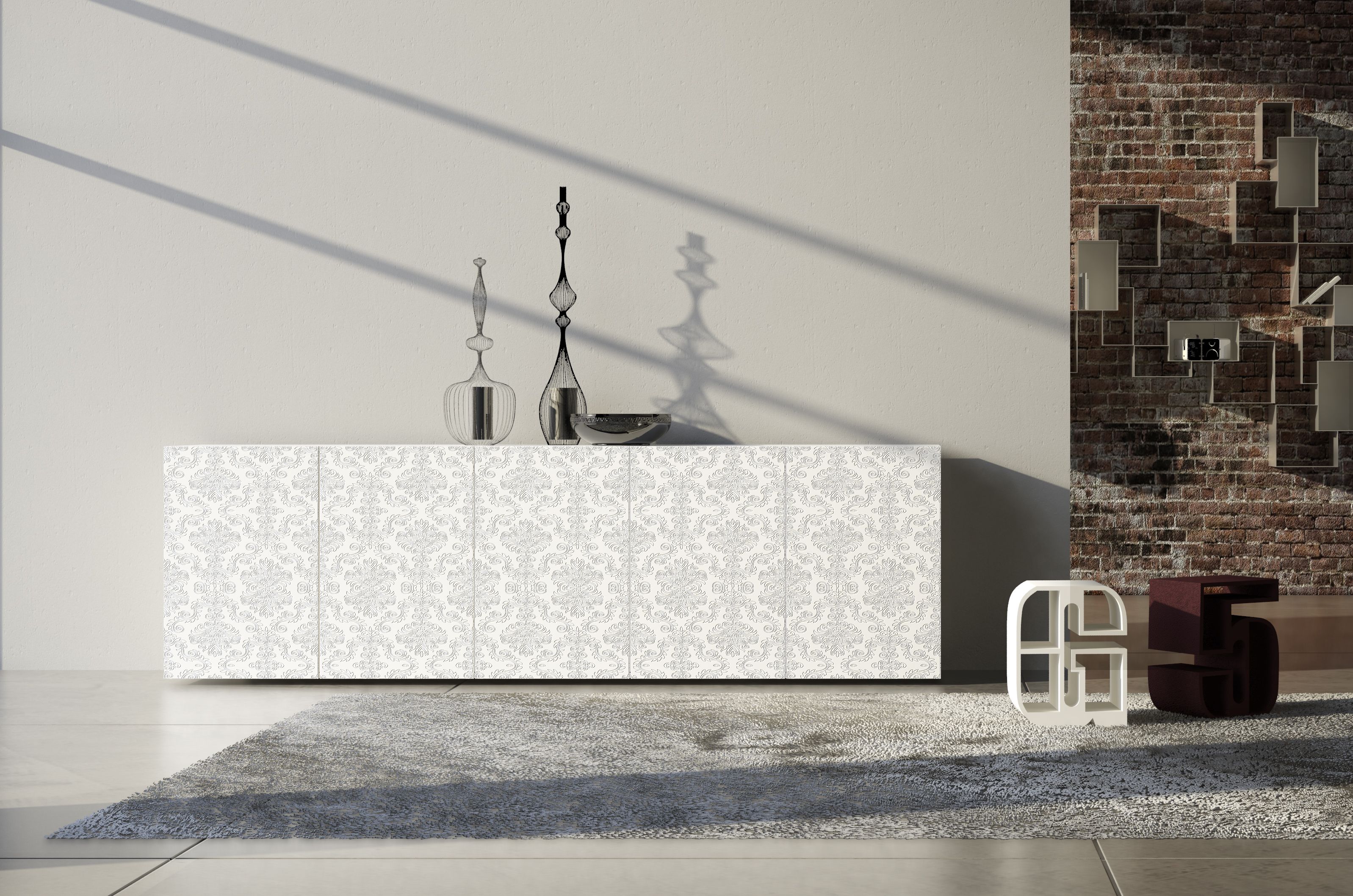 Credenza moderna bianca. madia 555 (larghezza 300 cm, altezza 93 ... Credenze moderne soggiorno