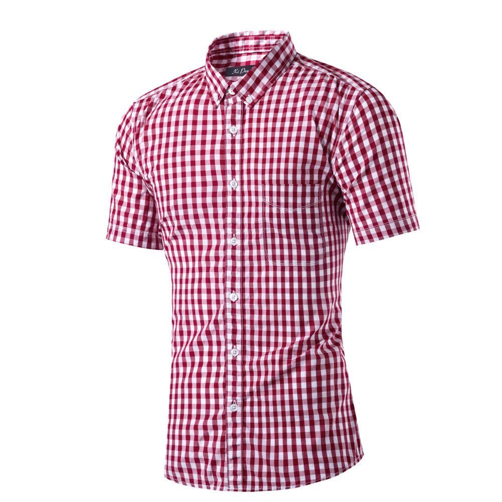 YYear Mens Short Sleeve Checkered Slim Fit Summer Button Down Dress Shirt