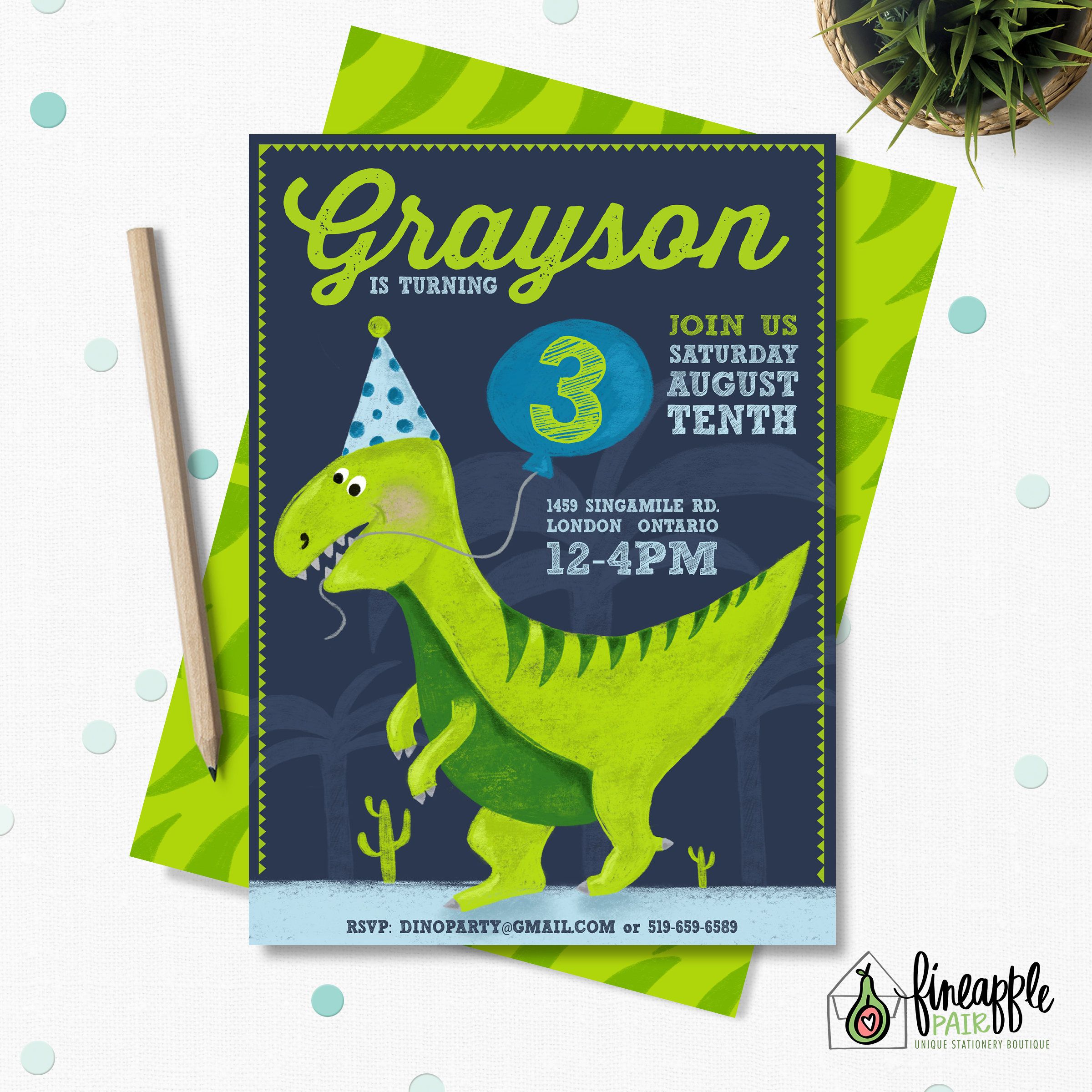 dinosaur birthday invitation boy digital download green custom