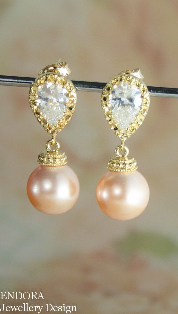 Peach Earrings Pearl Earring Peach Earrings Pearl Earring Wedding Jewelry Bridesmaid
