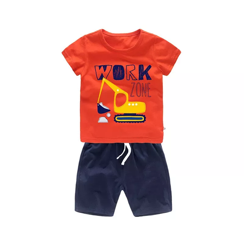 Boys Print Mechanical Digger T-shirts and Short Two-Piece Outfit T Shirt And Shorts, Kids Shorts, Tag Print, Boys Set, Two Piece Outfit, Two Pieces, Cute Designs, Mechanic, Digger
