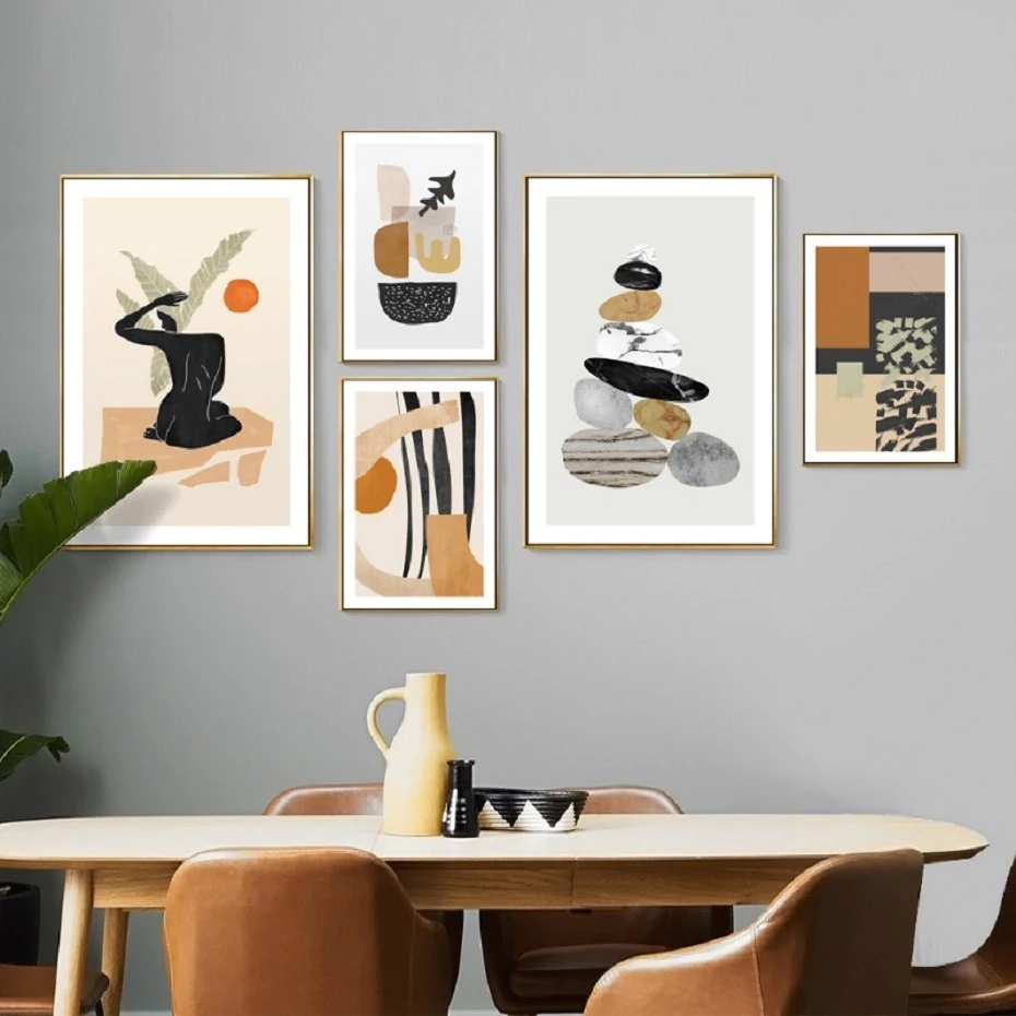Rustic Abstract Nordic Gallery Wall Art Still Life Marble Figure Fine
