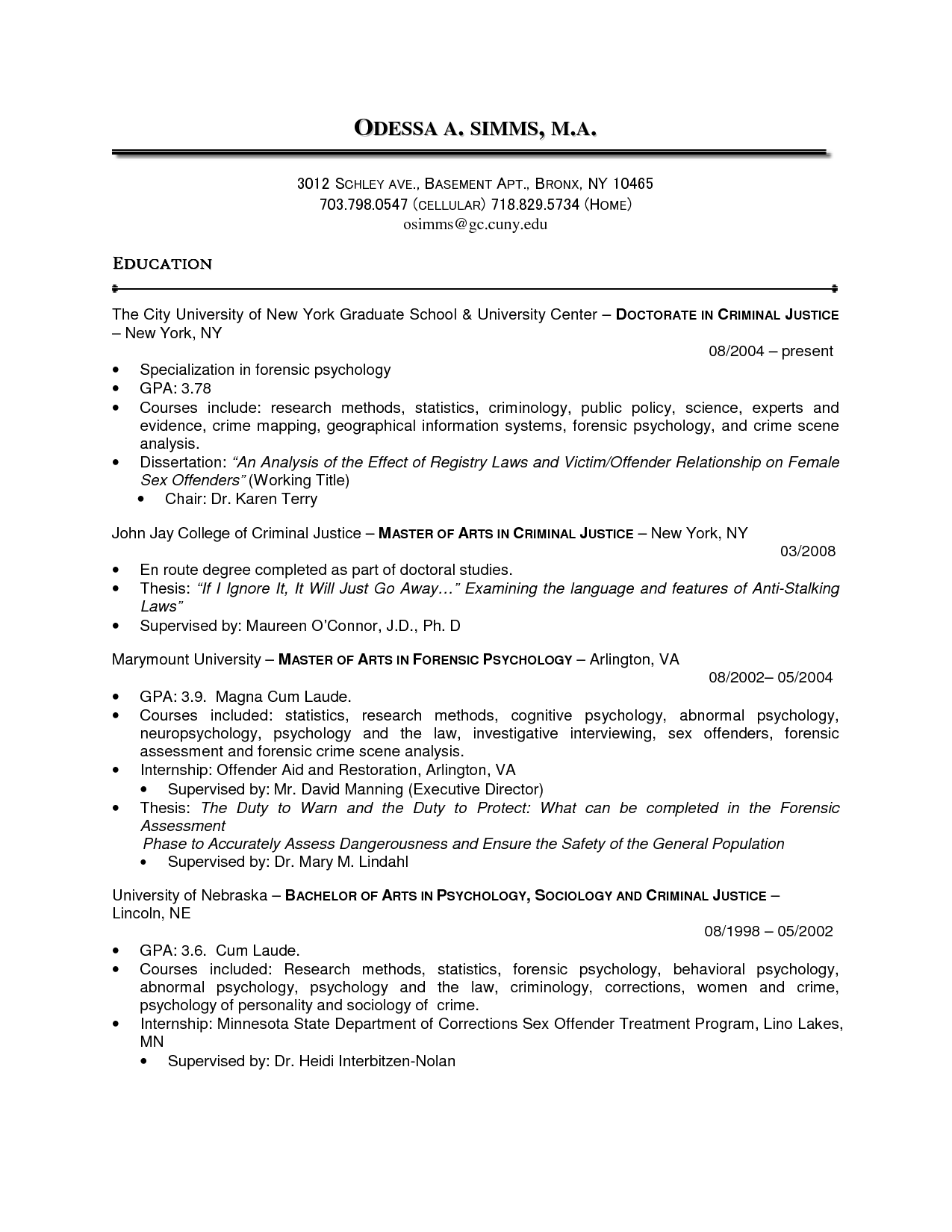 College criminal degree justice master science thesis write