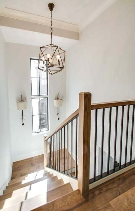 Interior Stair Railing, Wrought Iron Stair Railing, Stair Railing Design, Wood Staircase, Staircase Remodel, Chandelier Staircase, Stair Handrail, Staircases, Wood Railings For Stairs