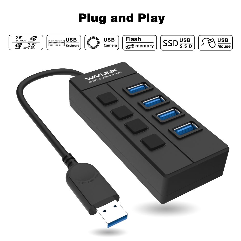 Wavlink Portable Usb 3 0 Hub 4 Port Super Speed 5gbps Usb Hub With