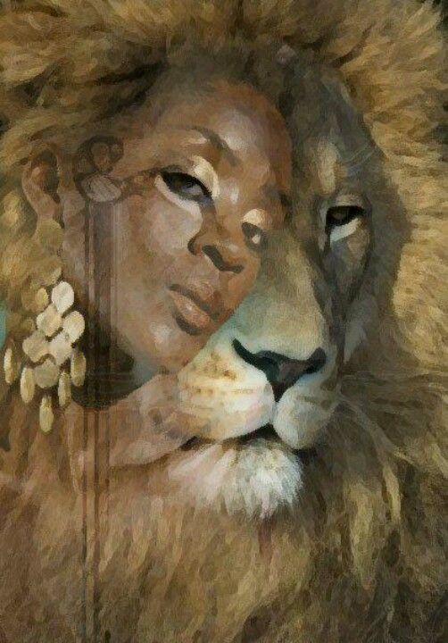 Lioness ..Lady + lion Prophetic painting, African art, Prophetic art