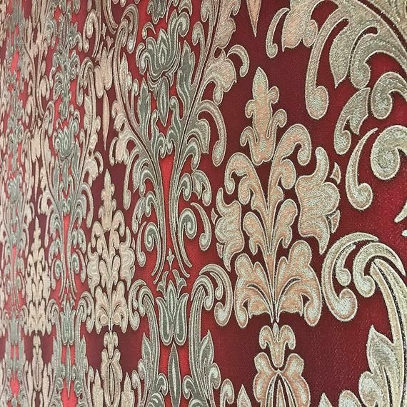 Vintage style paper Wallpaper rolls wall coverings damask gold burgundy textured