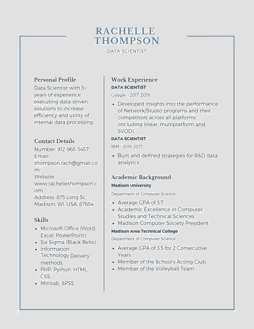 Want to create or improve your Data Scientist resume? The resume is a