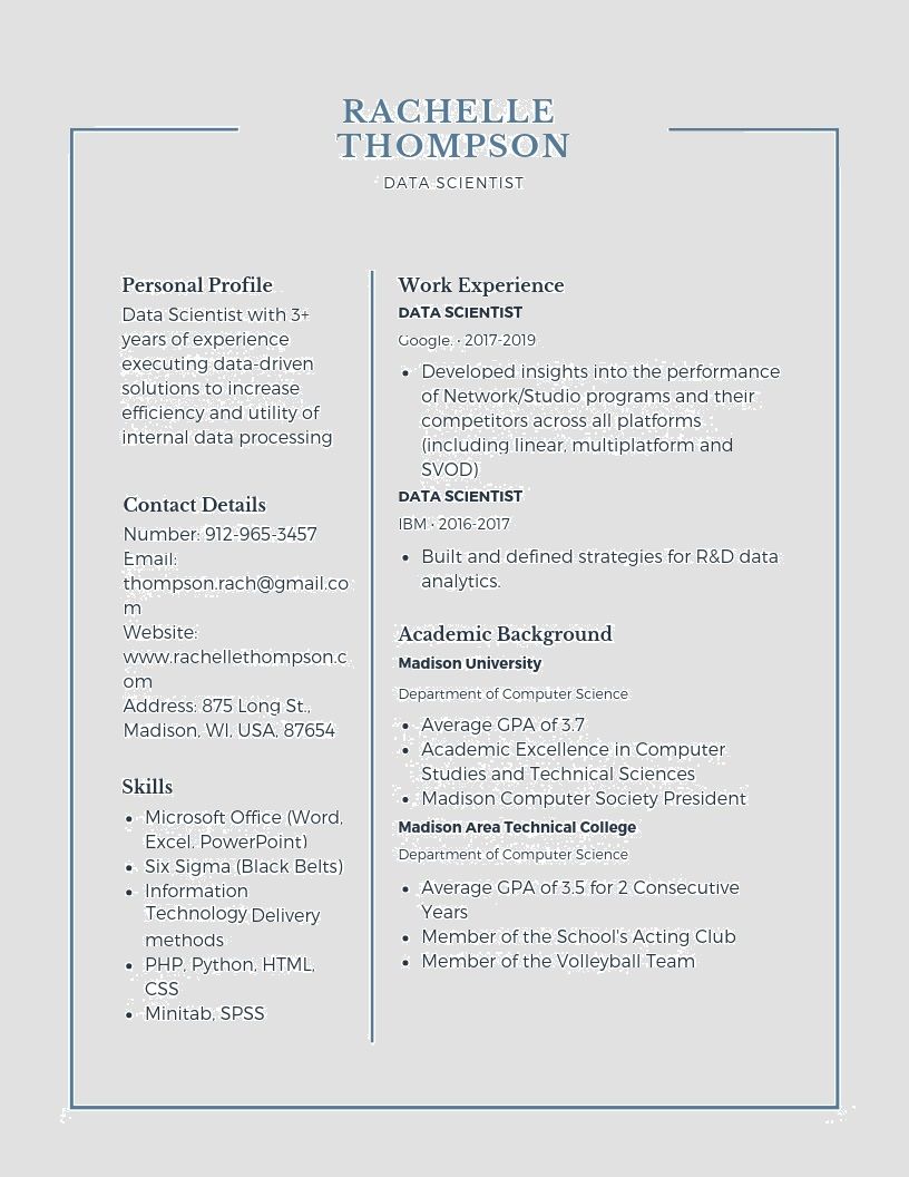 Data Scientist Resume Samples & Templates [PDF+DOC] 2019